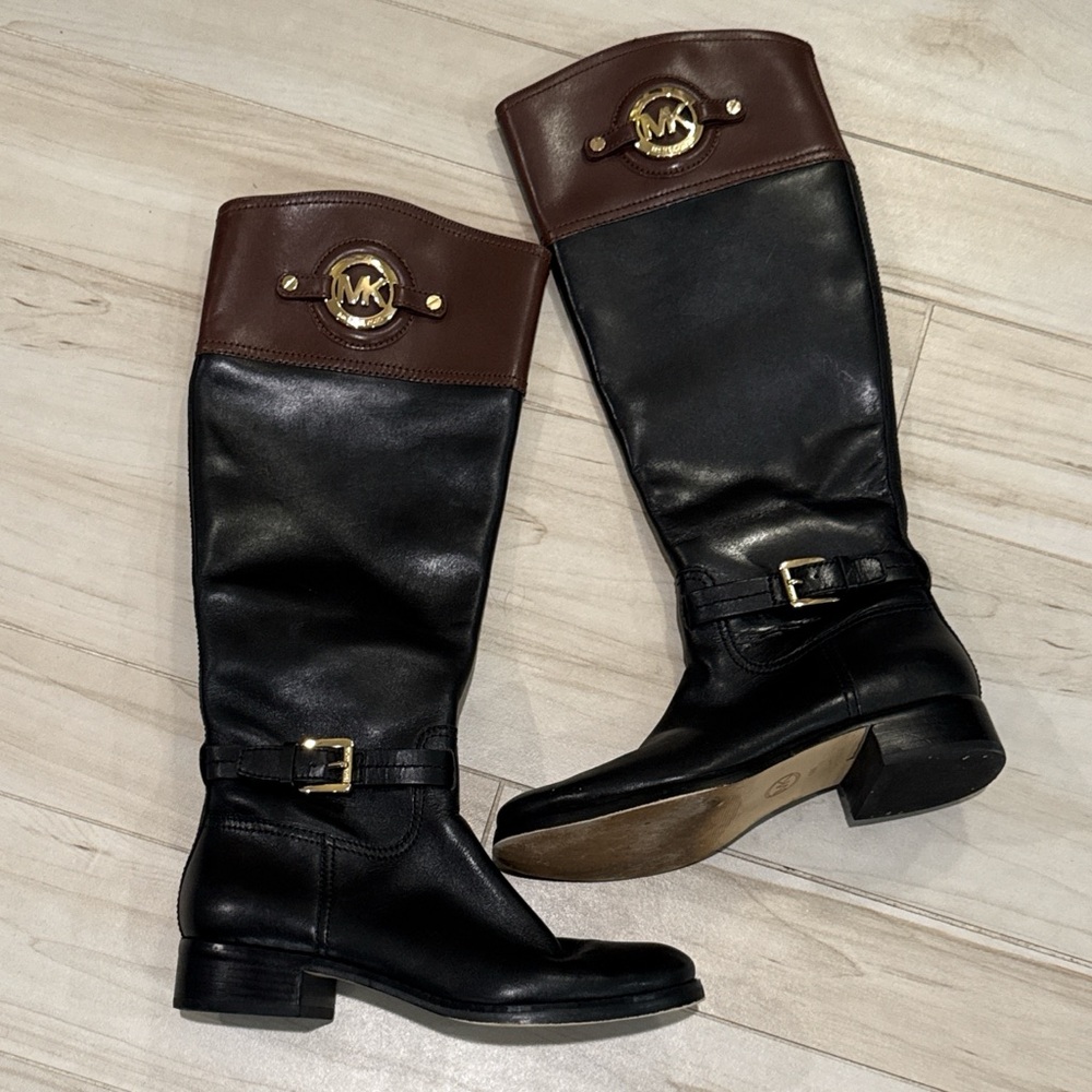 MICHAEL KORS TWO-TONE LEATHER RIDING BOOTS 👢✨ — SIZE 6 — EXCELLENT CONDITION